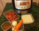 Ingrediente pentru gătit pilaf cu carne de vită într-o multivark